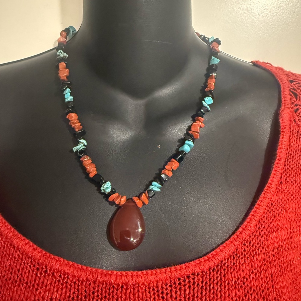 Turquoise and Red Stone Necklace